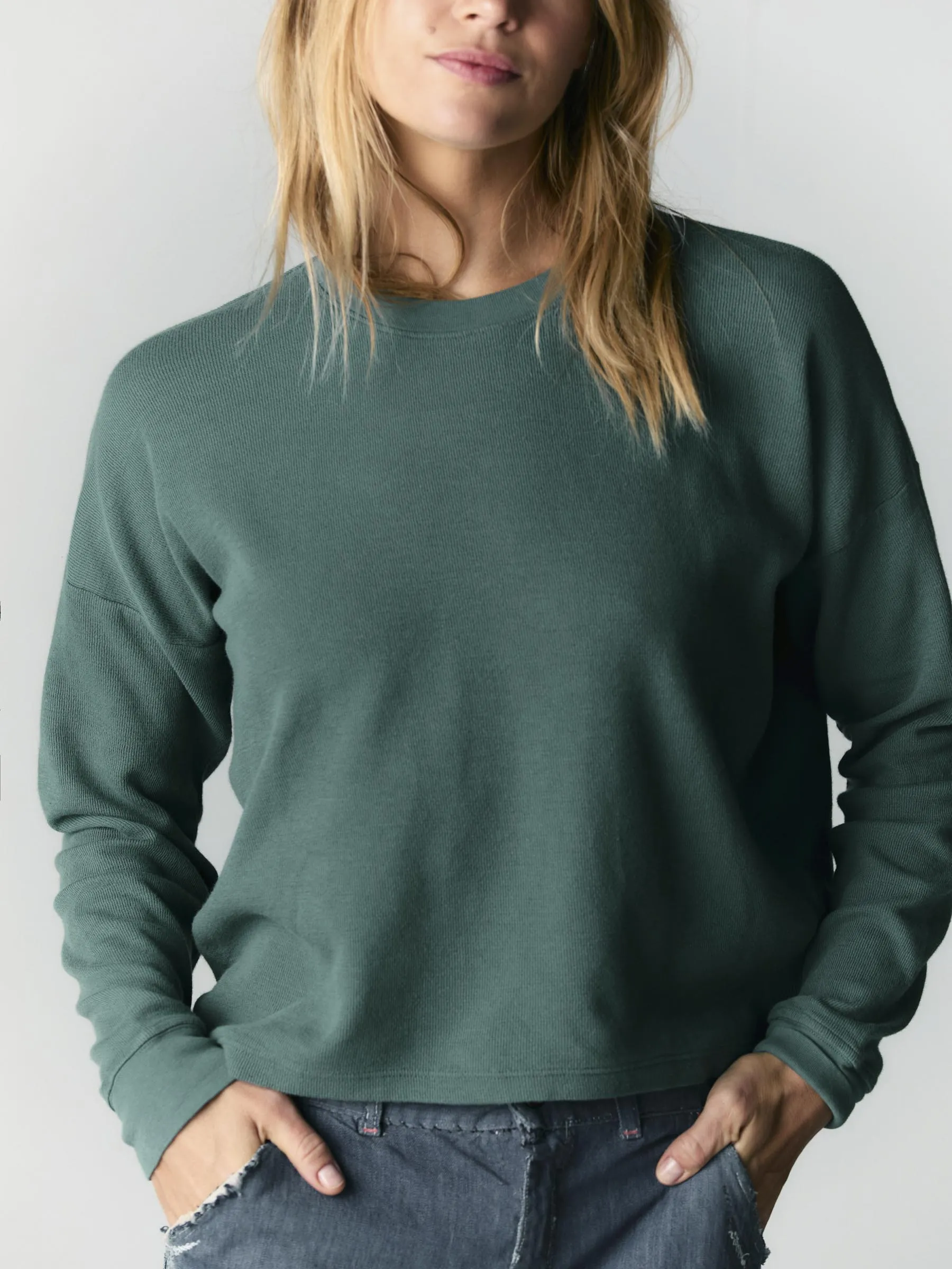 long sleeve midweight crew in spruce sold by Imogene + Willie product image thumbnail 5