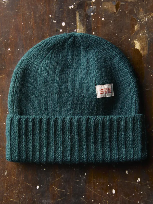 knit wool watch cap in teal sold by Imogene + Willie