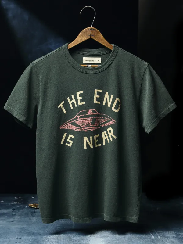 the "end is near" tee in spruce sold by Imogene + Willie