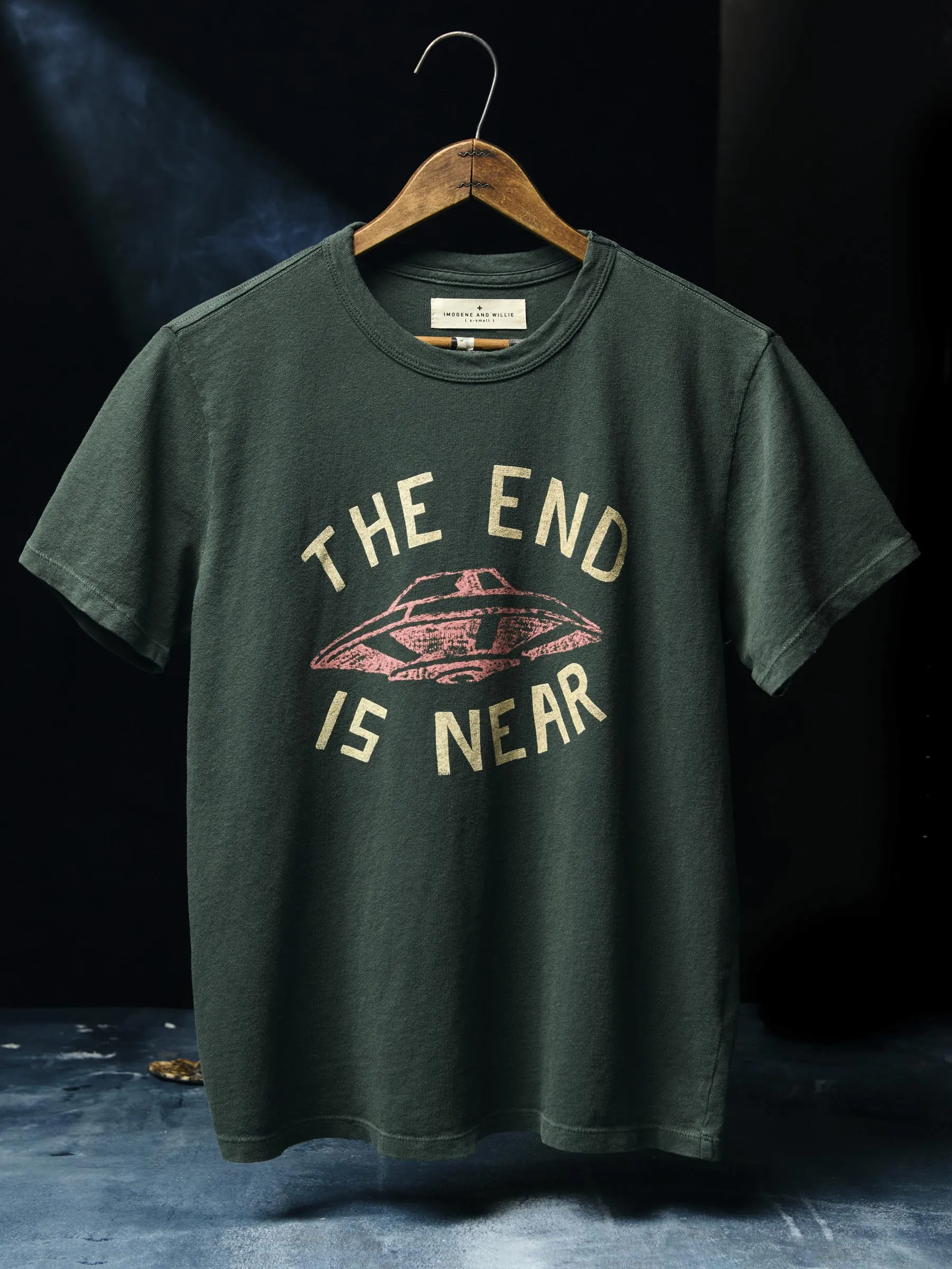 the "end is near" tee in spruce sold by Imogene + Willie