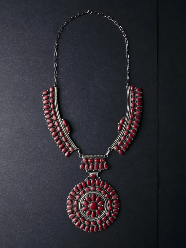 vintage zuni coral shield necklace sold by Imogene + Willie