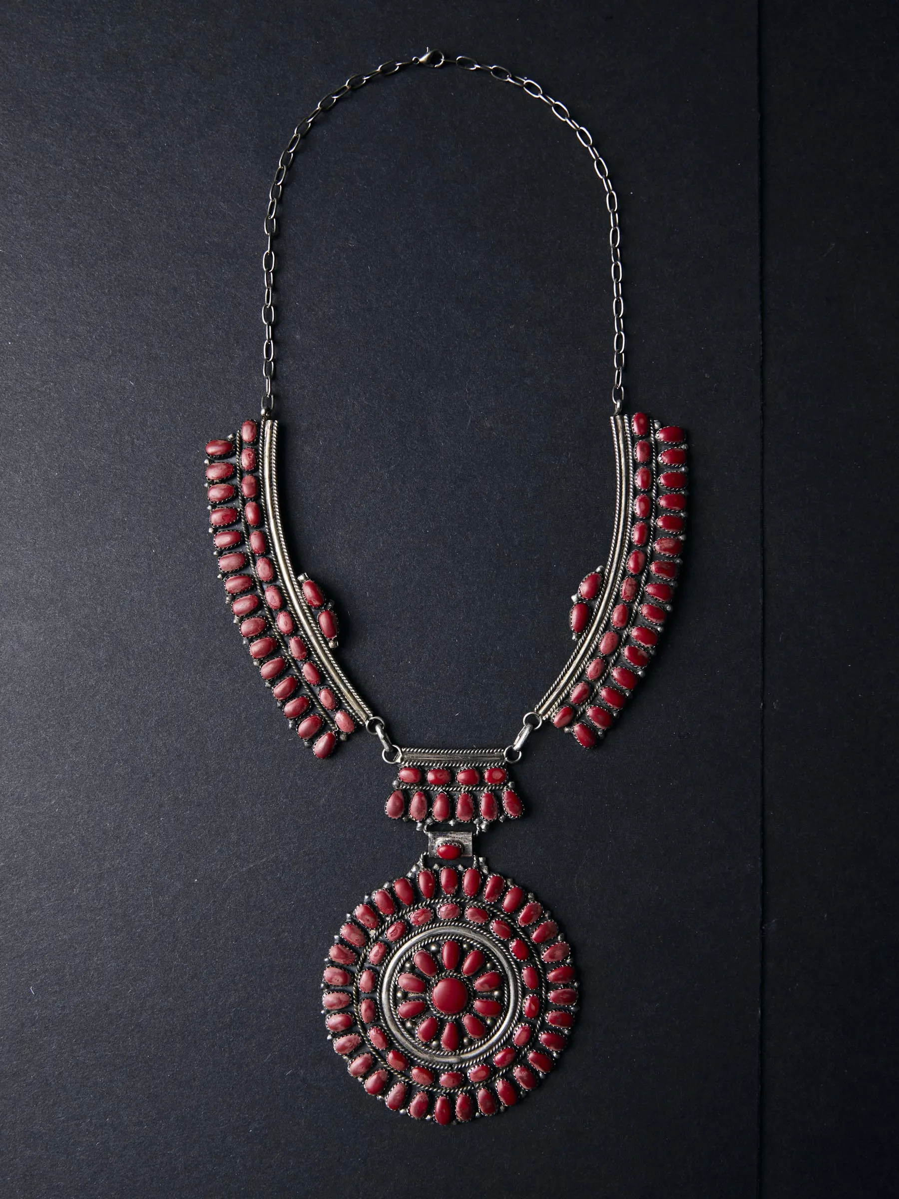 vintage zuni coral shield necklace sold by Imogene + Willie