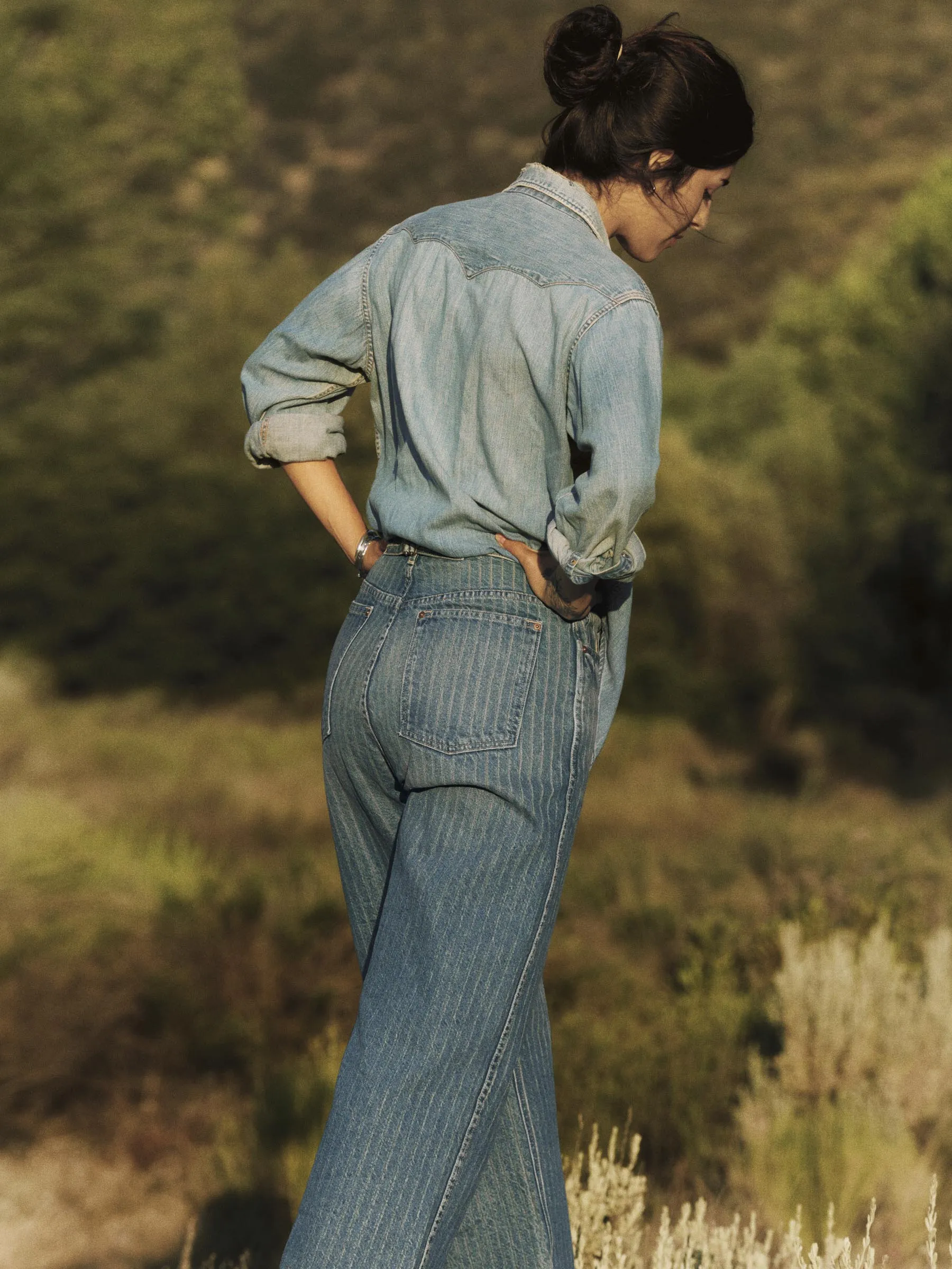buckleback jean in washed indigo stripe sold by Imogene + Willie product image thumbnail 5