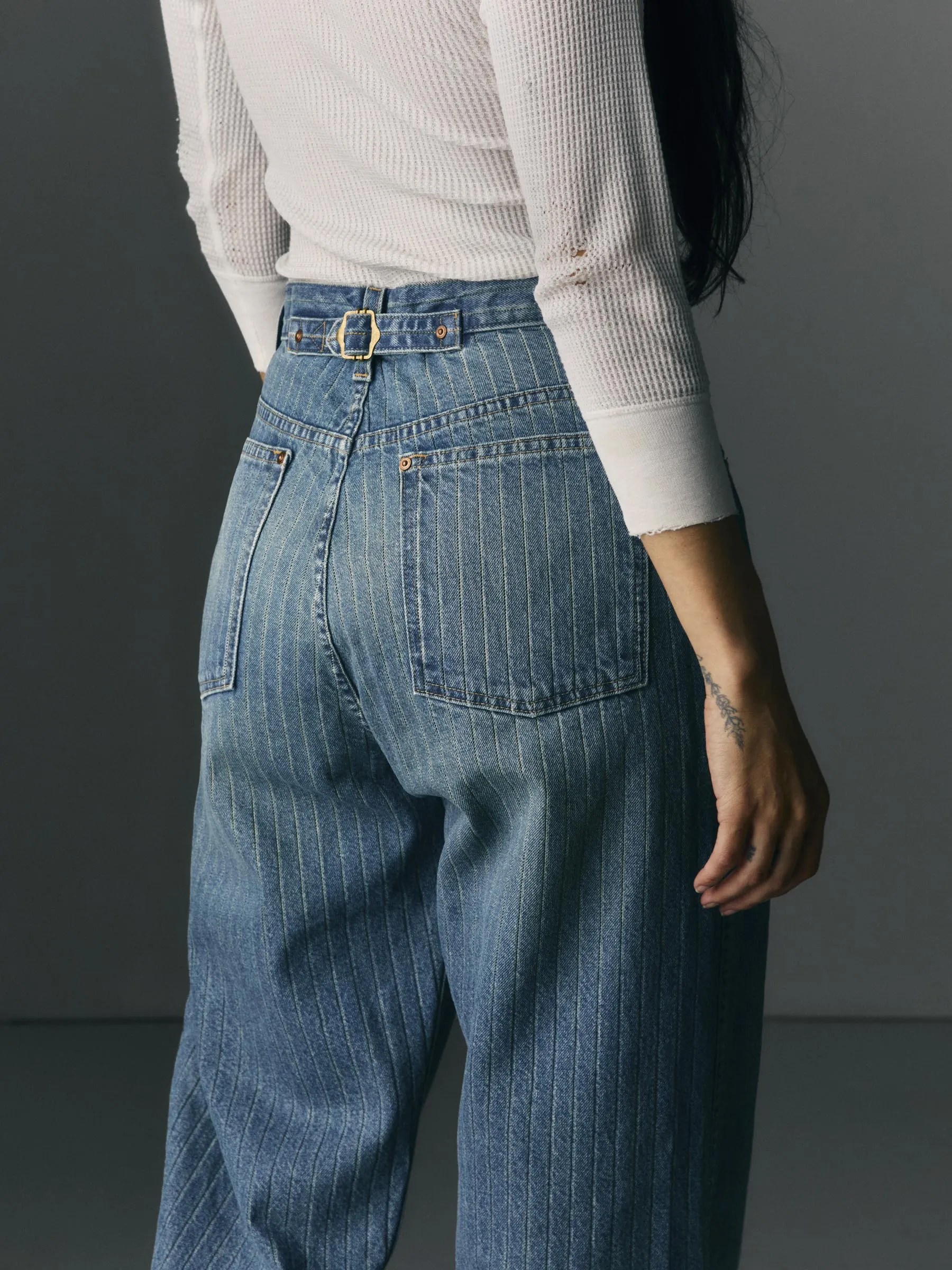 buckleback jean in washed indigo stripe sold by Imogene + Willie product image thumbnail 2