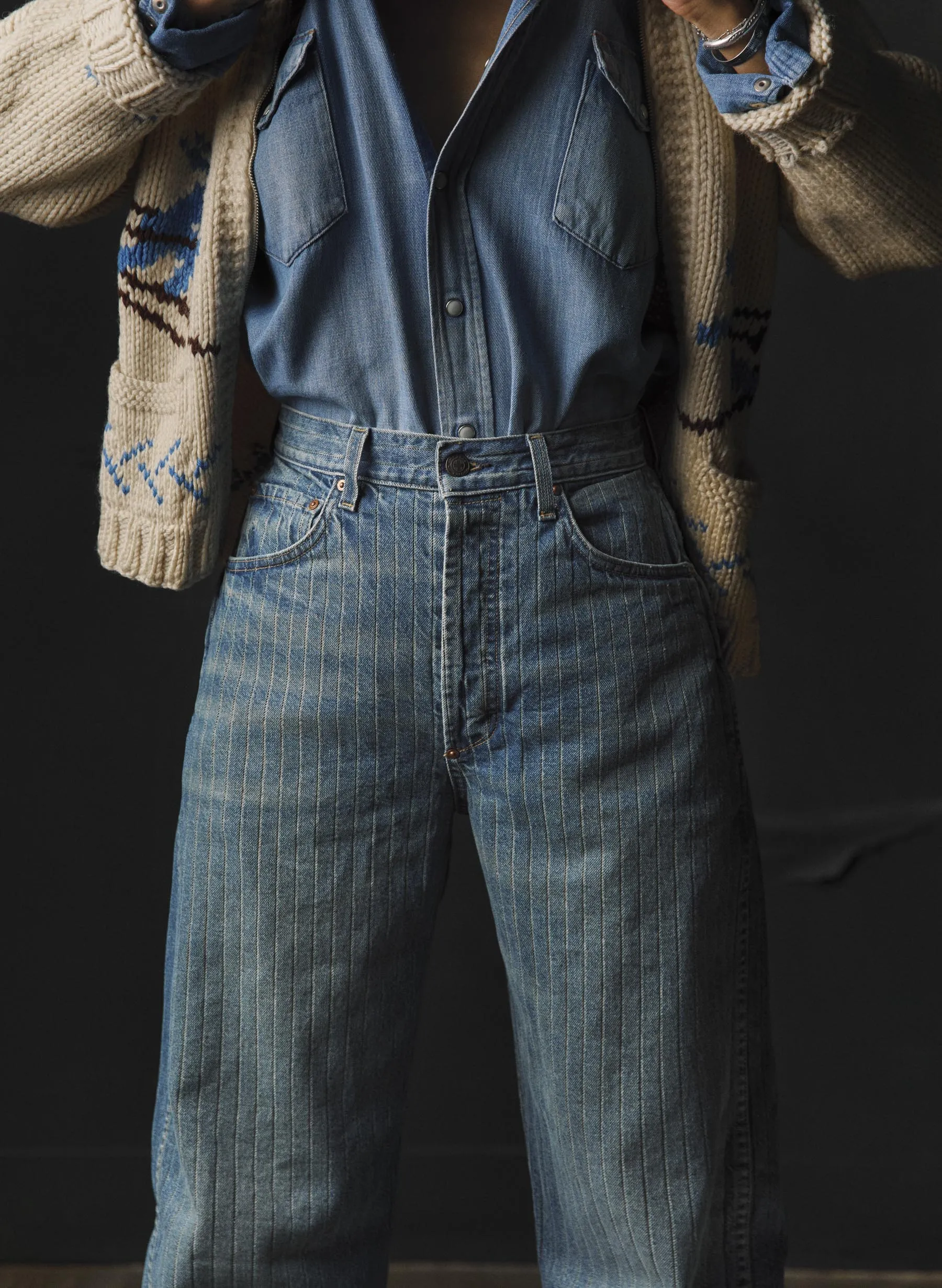 buckleback jean in washed indigo stripe sold by Imogene + Willie product image thumbnail 3
