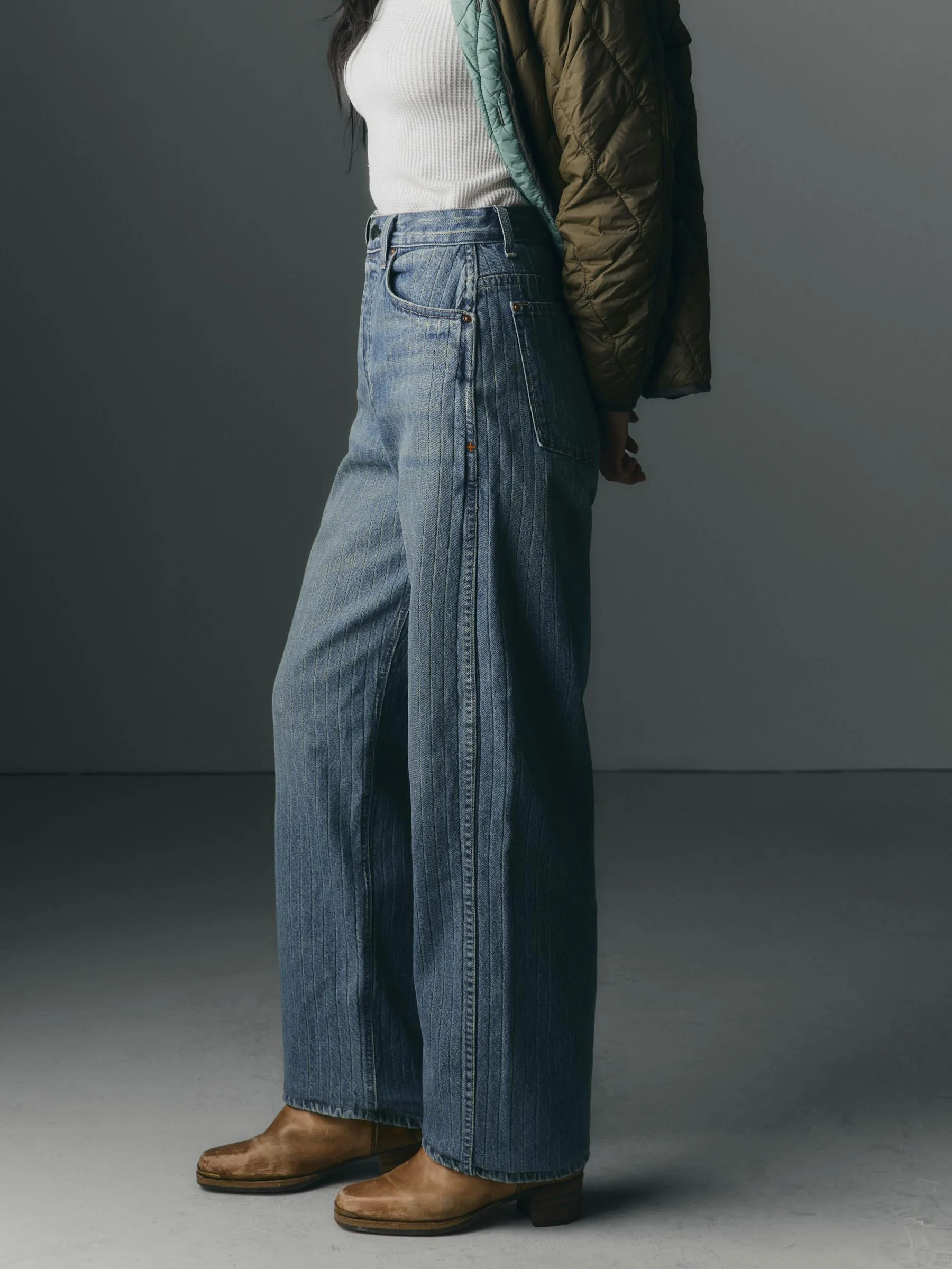buckleback jean in washed indigo stripe sold by Imogene + Willie product image thumbnail 4