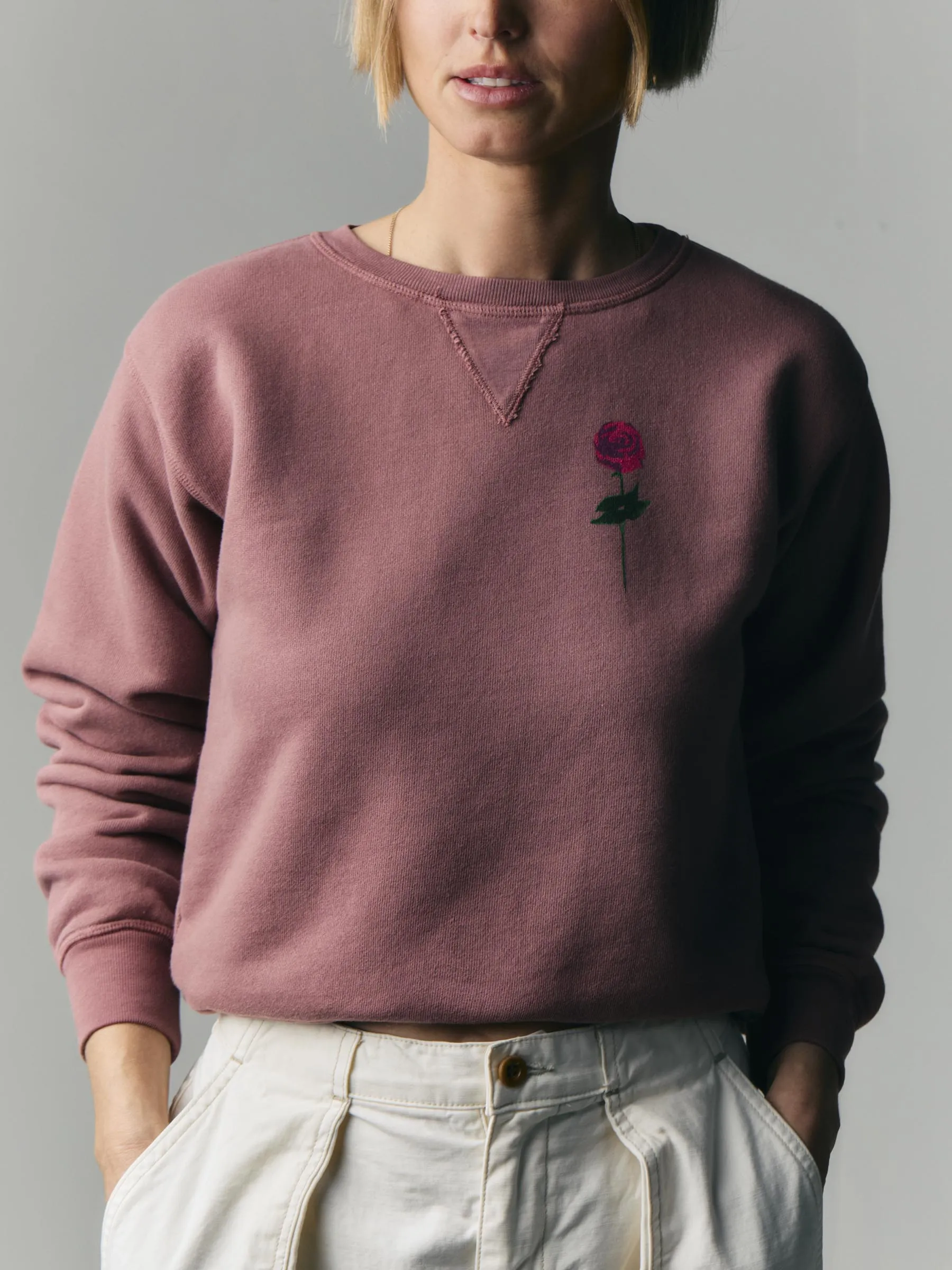 the "rose" penny sweatshirt sold by Imogene + Willie