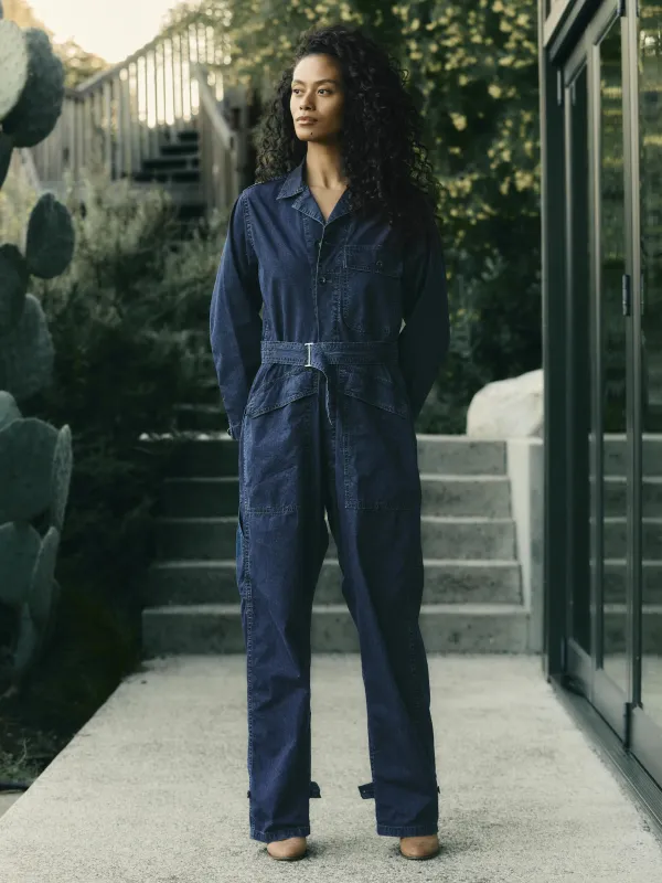indigo ripstop coverall sold by Imogene + Willie