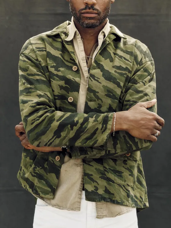 fatigue jacket in brushstroke camo sold by Imogene + Willie