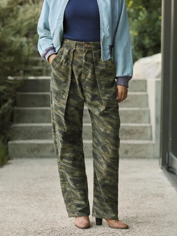 service trouser in brushstroke camo sold by Imogene + Willie