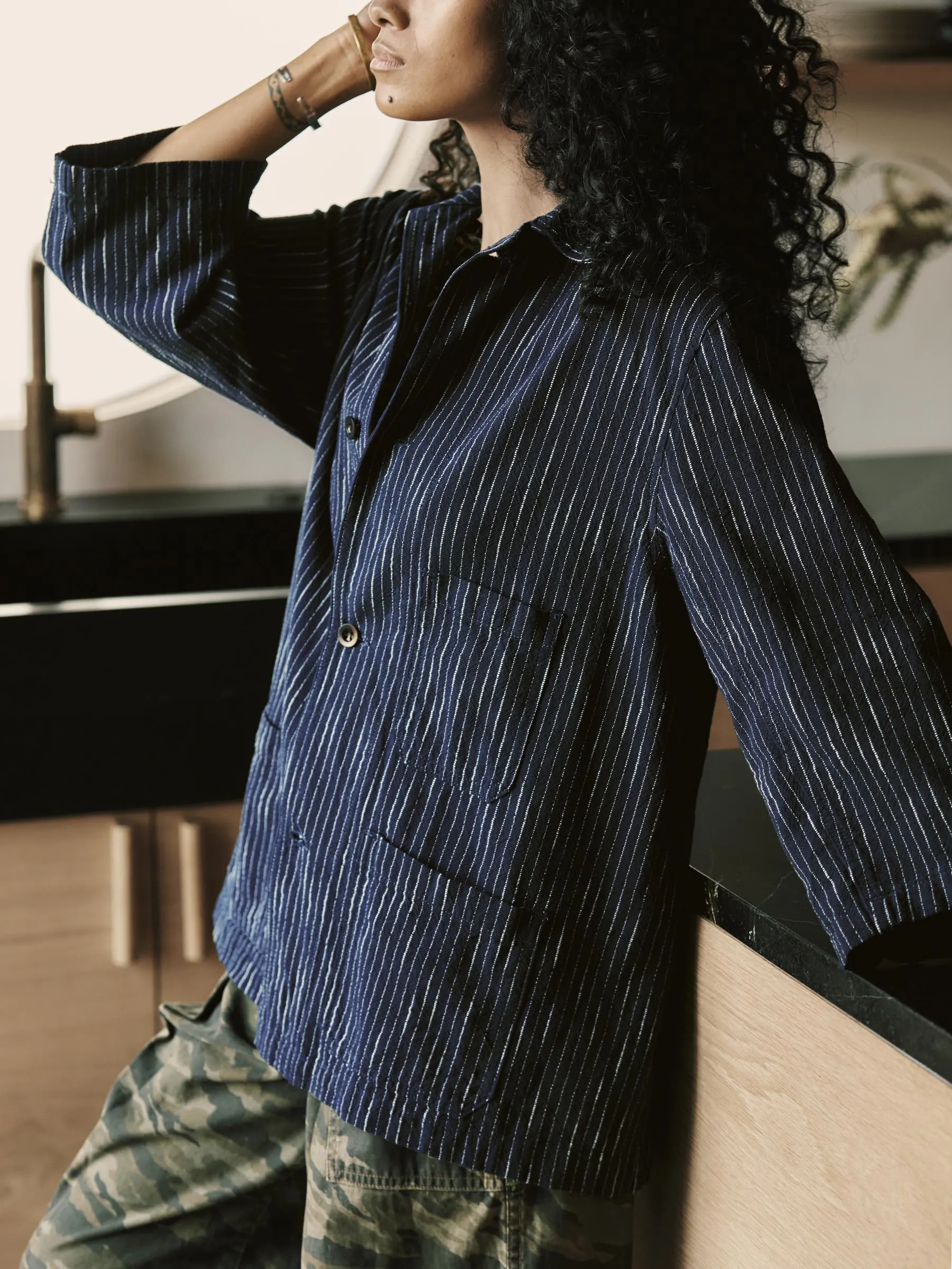 striped indigo studio jacket sold by Imogene + Willie product image thumbnail 4