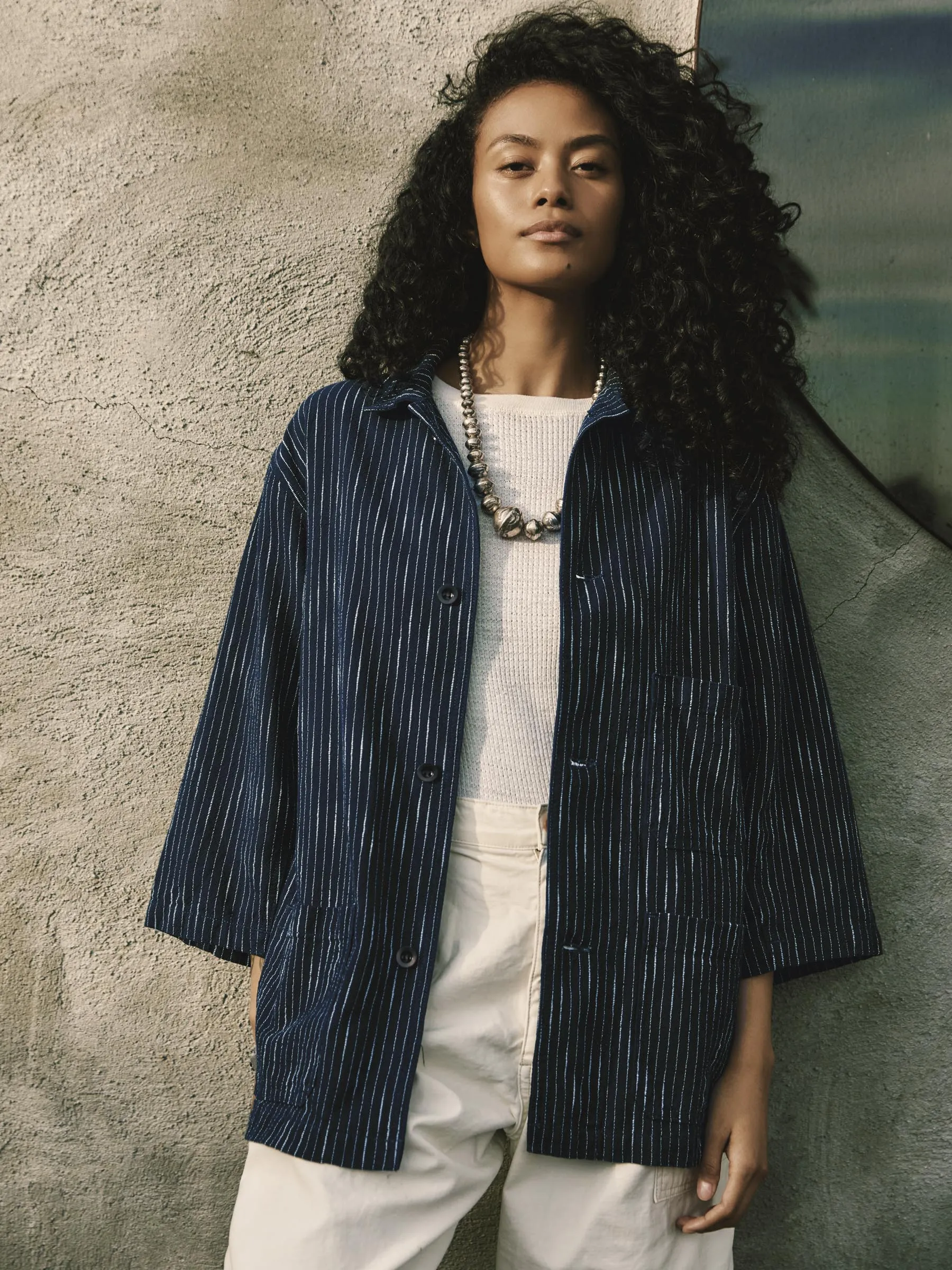 striped indigo studio jacket sold by Imogene + Willie product image thumbnail 5