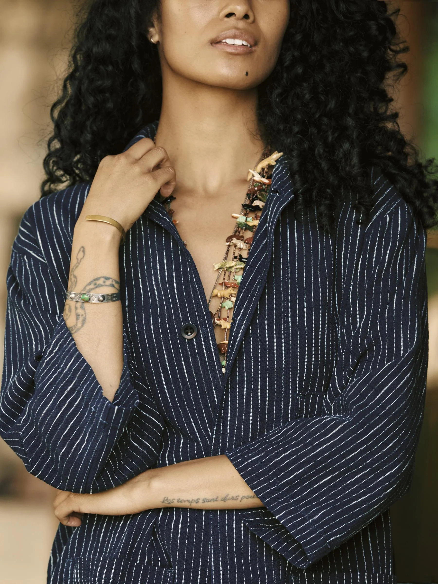 striped indigo studio jacket sold by Imogene + Willie product image thumbnail 3