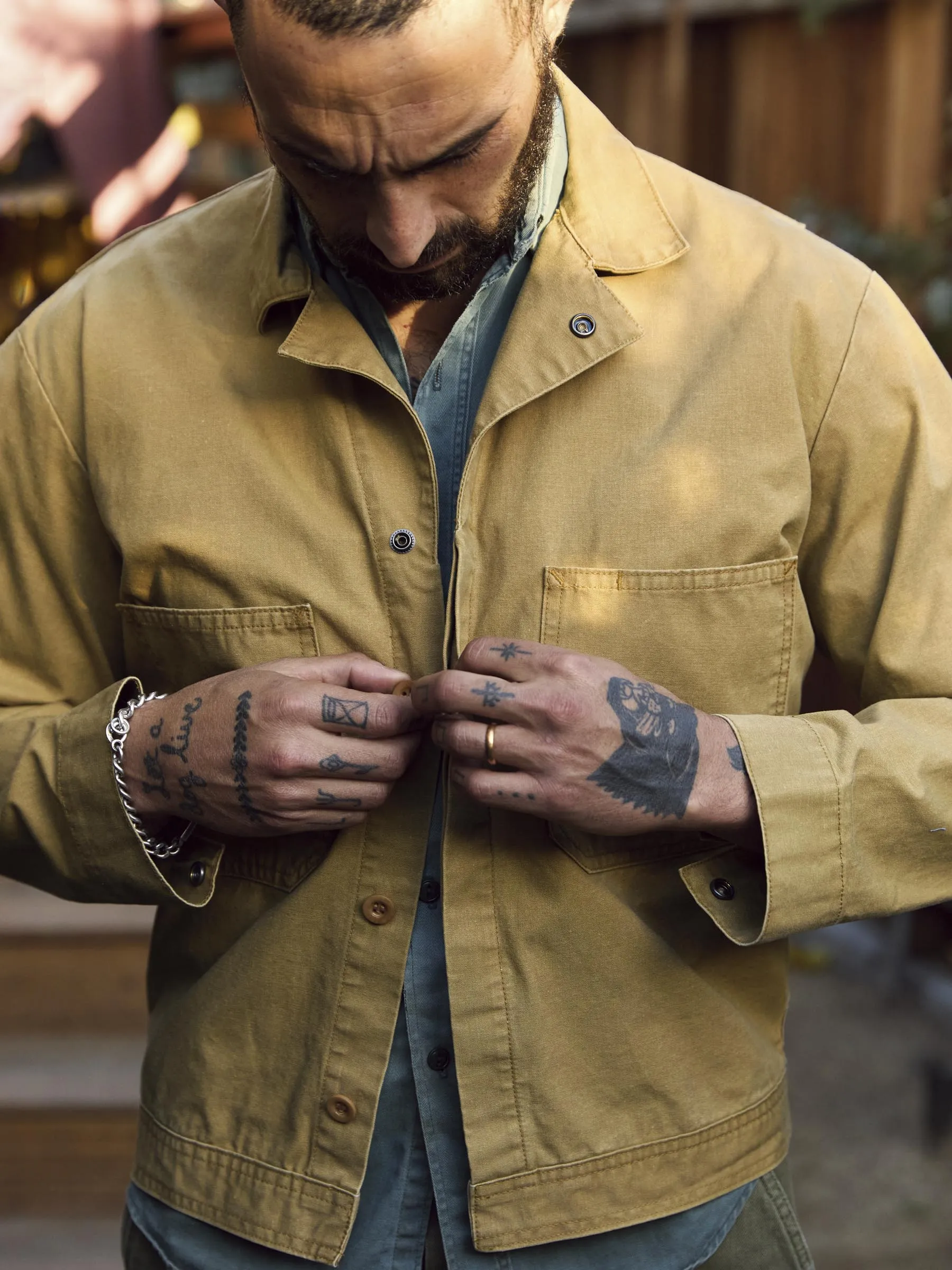 tracker jacket in washed khaki sold by Imogene + Willie product image thumbnail 3