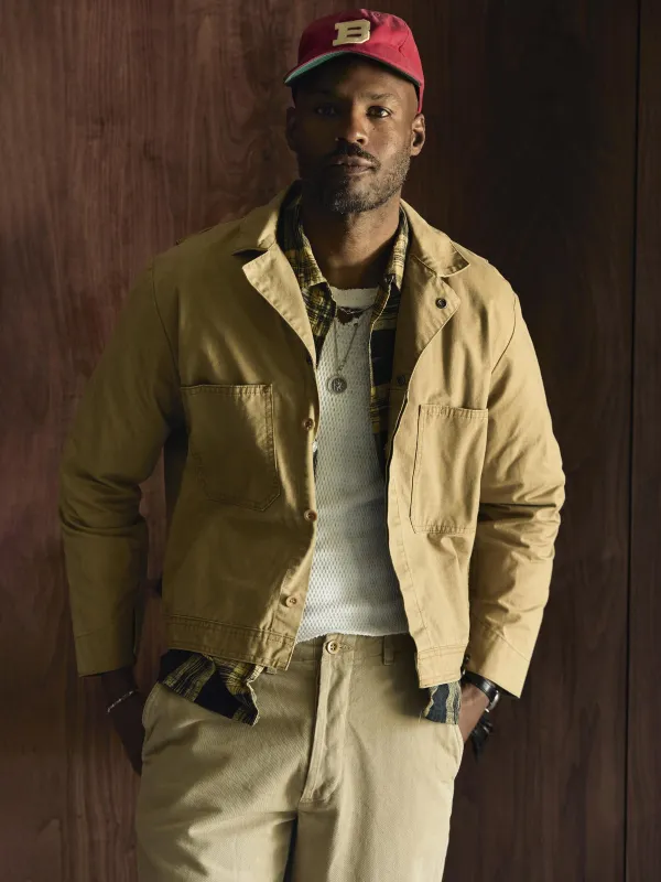 tracker jacket in washed khaki sold by Imogene + Willie