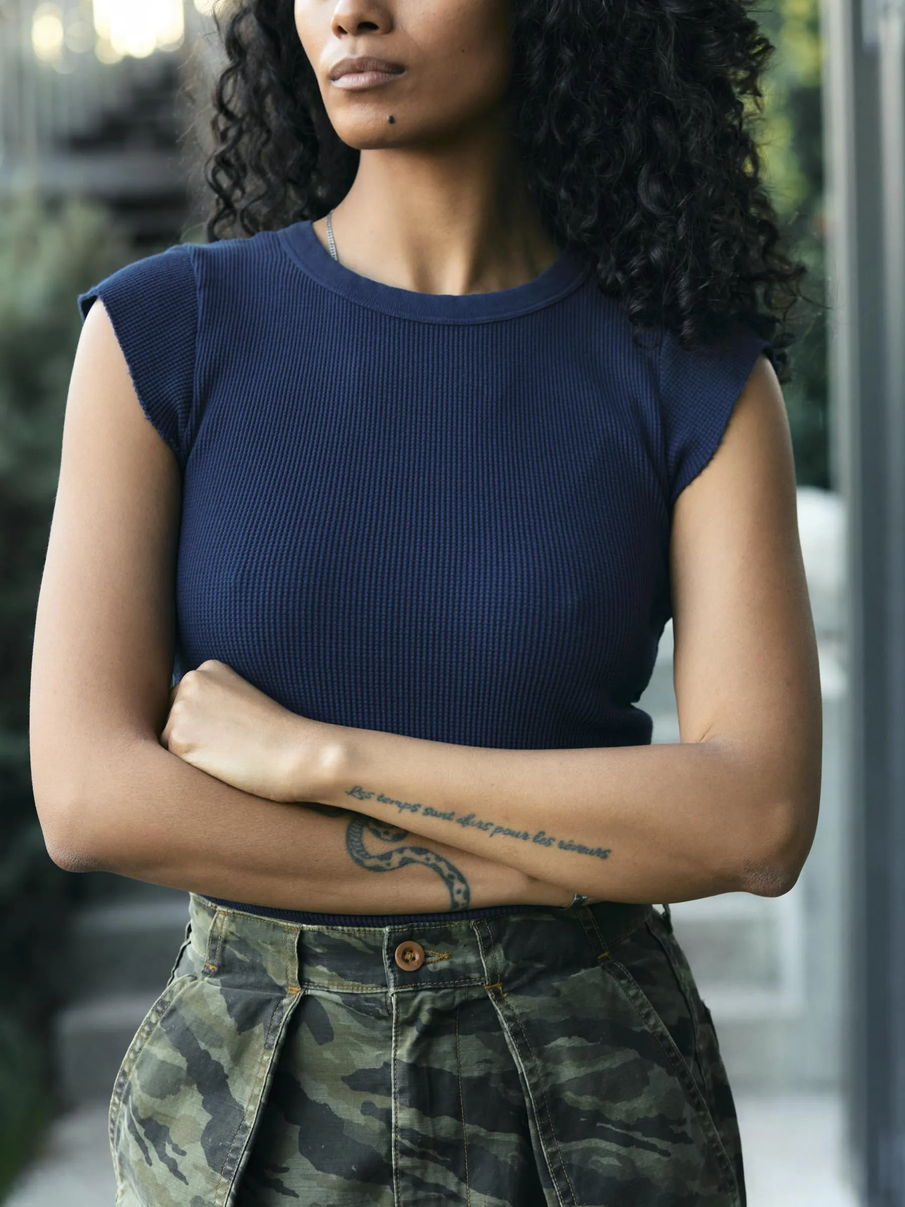 cut sleeve thermal in navy sold by Imogene + Willie product image thumbnail 4