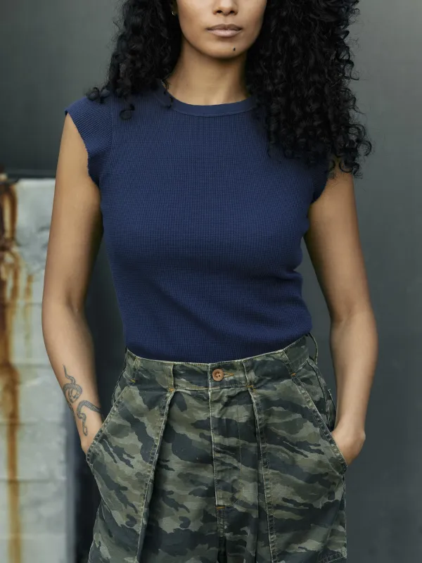 cut sleeve thermal in navy sold by Imogene + Willie