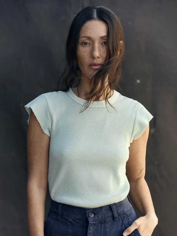 cut sleeve thermal in sky blue made by Imogene + Willie