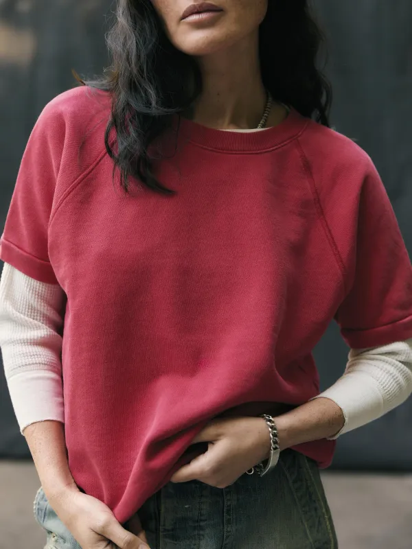 short sleeve raglan sweatshirt in red made by Imogene + Willie