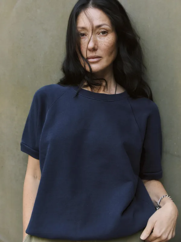short sleeve raglan sweatshirt in navy sold by Imogene + Willie