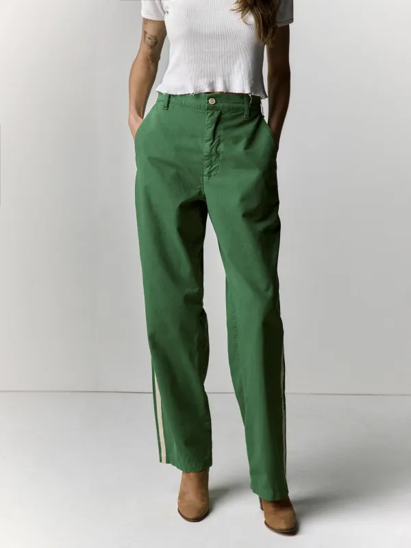 baker striped trouser in kelly green sold by Imogene + Willie
