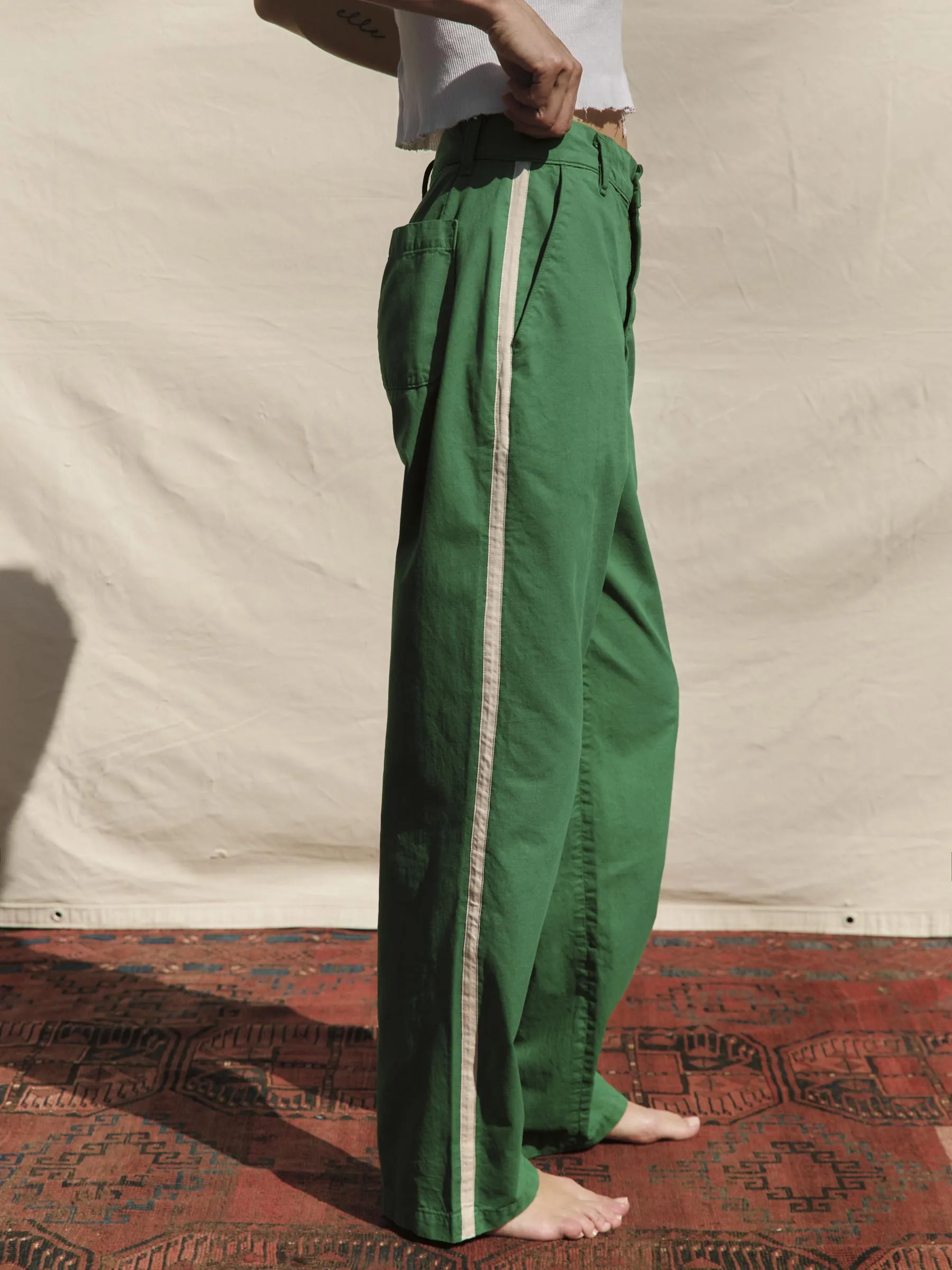 baker striped trouser in kelly green sold by Imogene + Willie product image thumbnail 5