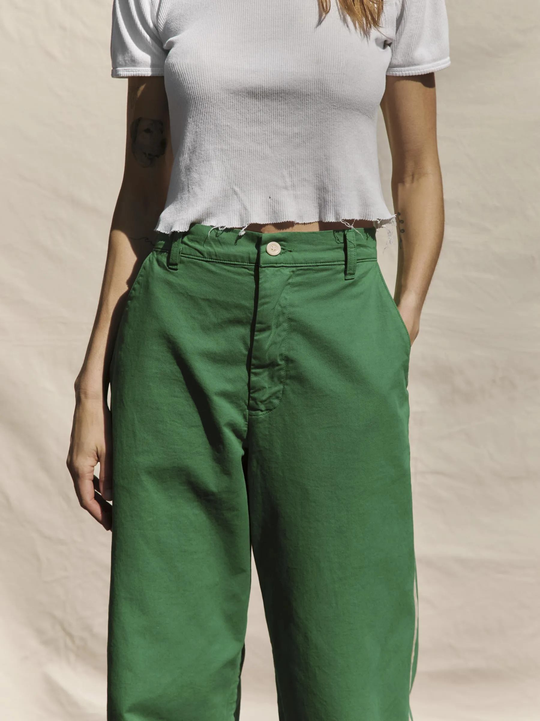 baker striped trouser in kelly green sold by Imogene + Willie product image thumbnail 2