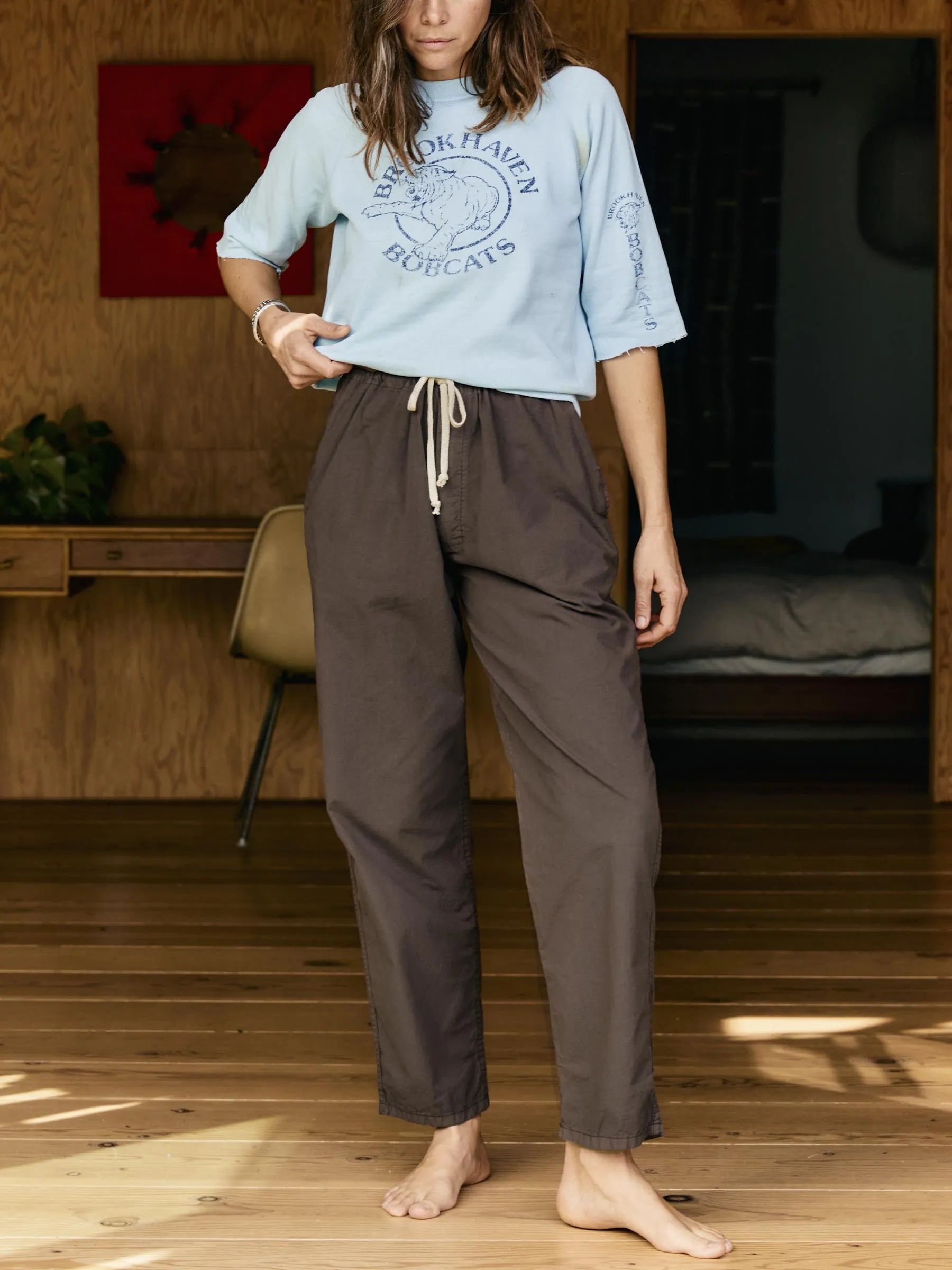 the lounge pant in umber poplin sold by Imogene + Willie