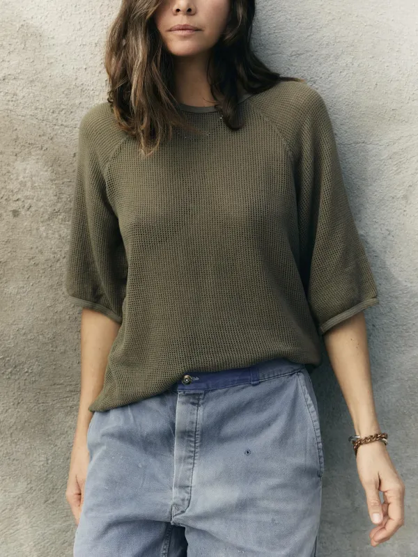open weave raglan tee in olive made by Imogene + Willie