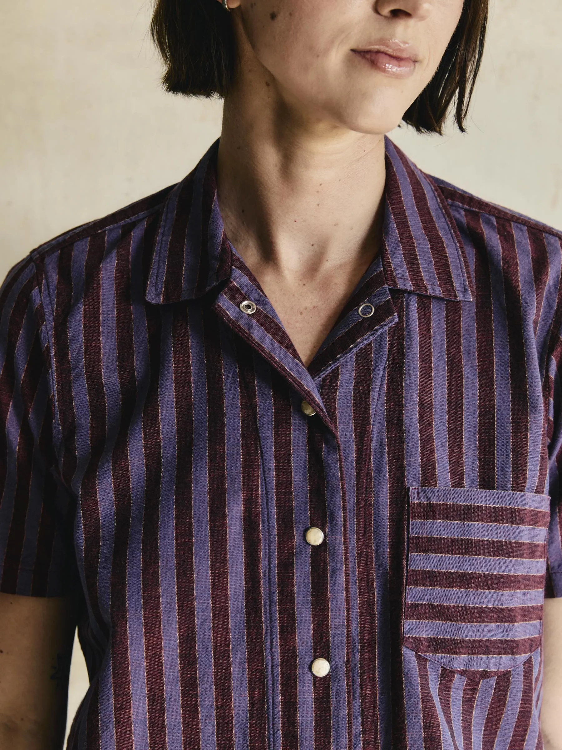 i+w x richter goods itajime stripe pearl snap sold by Imogene + Willie product image thumbnail 3