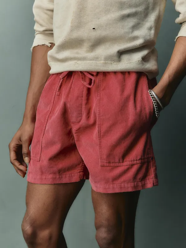 the lounge short in sunfaded red cord made by Imogene + Willie