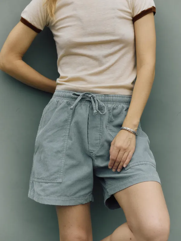 the lounge short in sunfaded blue cord made by Imogene + Willie
