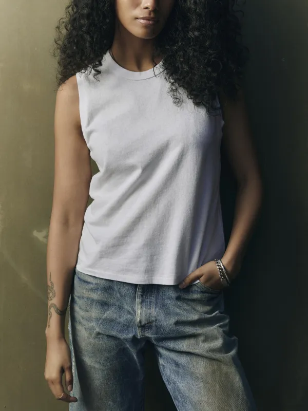 muscle tank in white made by Imogene + Willie