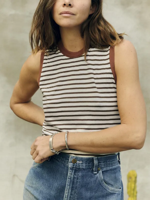 muscle tank in brown stripe made by Imogene + Willie