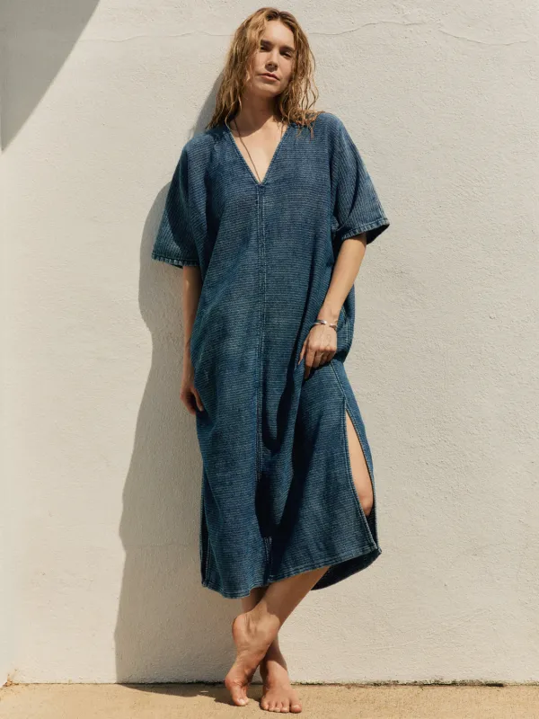 bleached indigo open weave caftan made by Imogene + Willie
