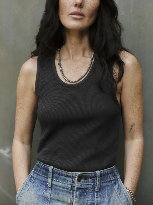 the vintage tank in open knit black made by Imogene + Willie