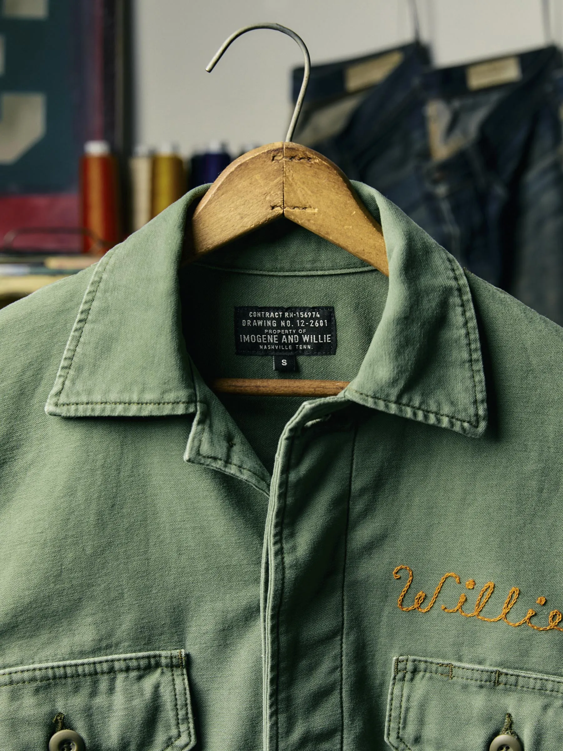 military shirt jacket in fatigue green sold by Imogene + Willie product image thumbnail 3