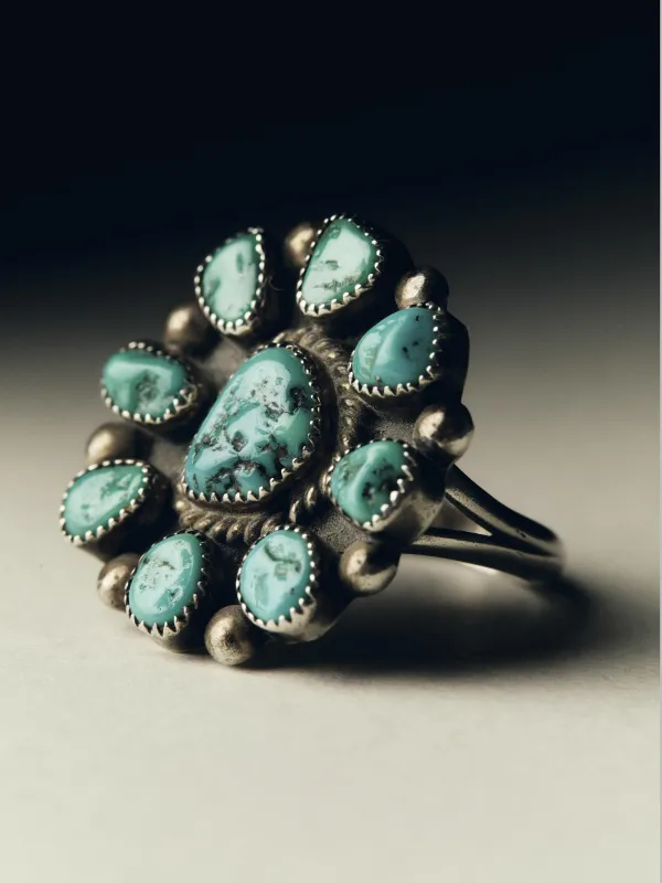 vintage navajo turqoise cluster ring made by Imogene + Willie