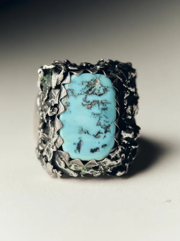 mid-century navajo turquoise silver ring made by Imogene + Willie