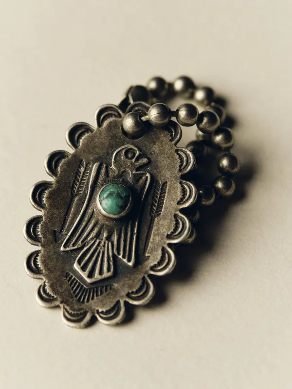harvey-era thunderbird tag on key chain made by Imogene + Willie