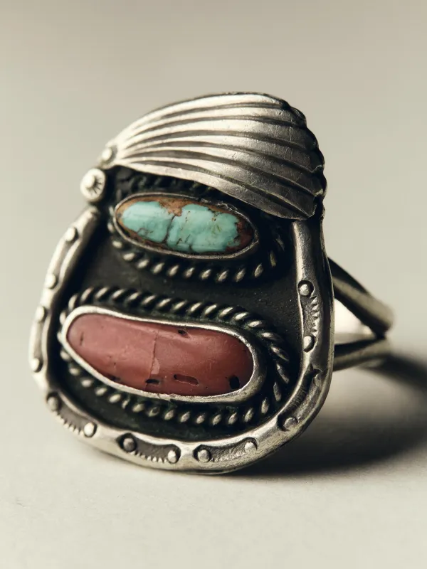 vintage navajo coral and turquoise ring made by Imogene + Willie
