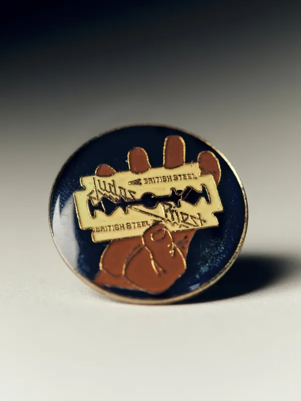 vintage judas priest "british steel" pin made by Imogene + Willie