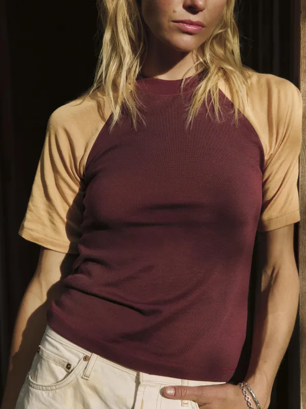 knit raglan crew in maroon made by Imogene + Willie