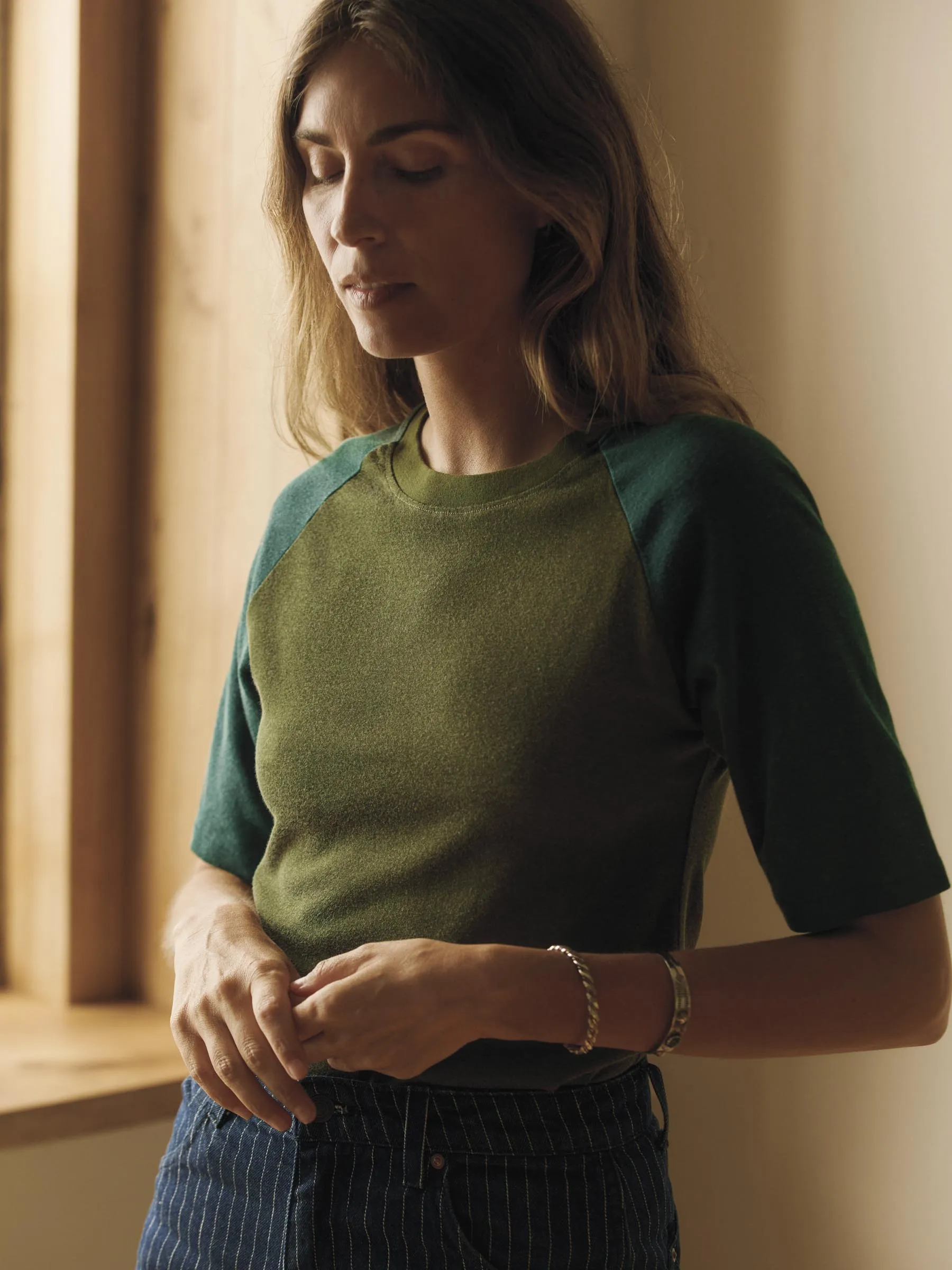 knit raglan crew in olive sold by Imogene + Willie product image thumbnail 4