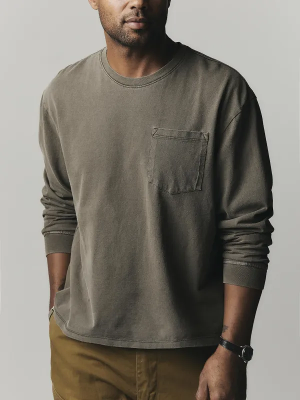 long sleeve pocket tee in washed slate made by Imogene + Willie