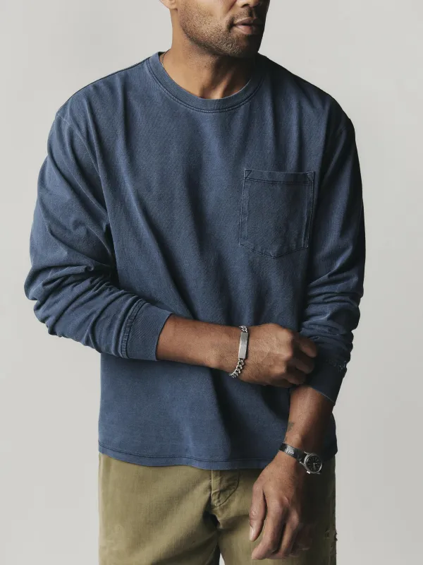 long sleeve pocket tee in faded navy made by Imogene + Willie