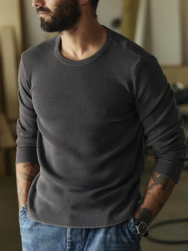long sleeve thermal crew in sunfaded black made by Imogene + Willie