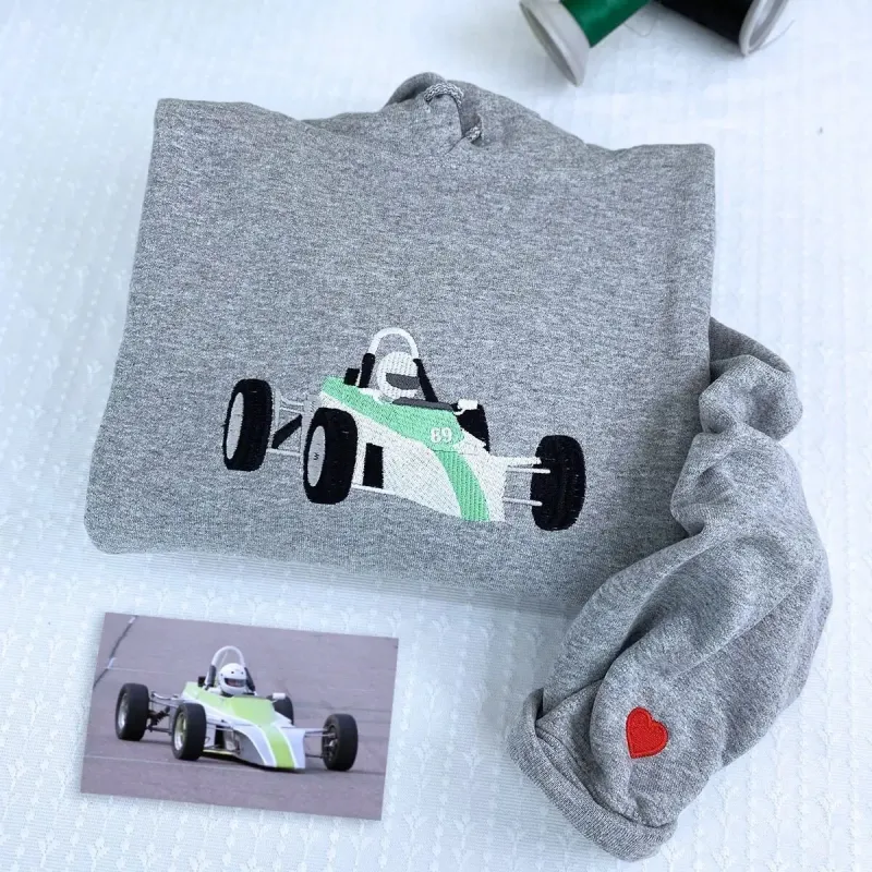 Custom Embroidered Race Car from Photo Sweatshirt or Hoodie, Car Racing Gifts for Him sold by Embroly