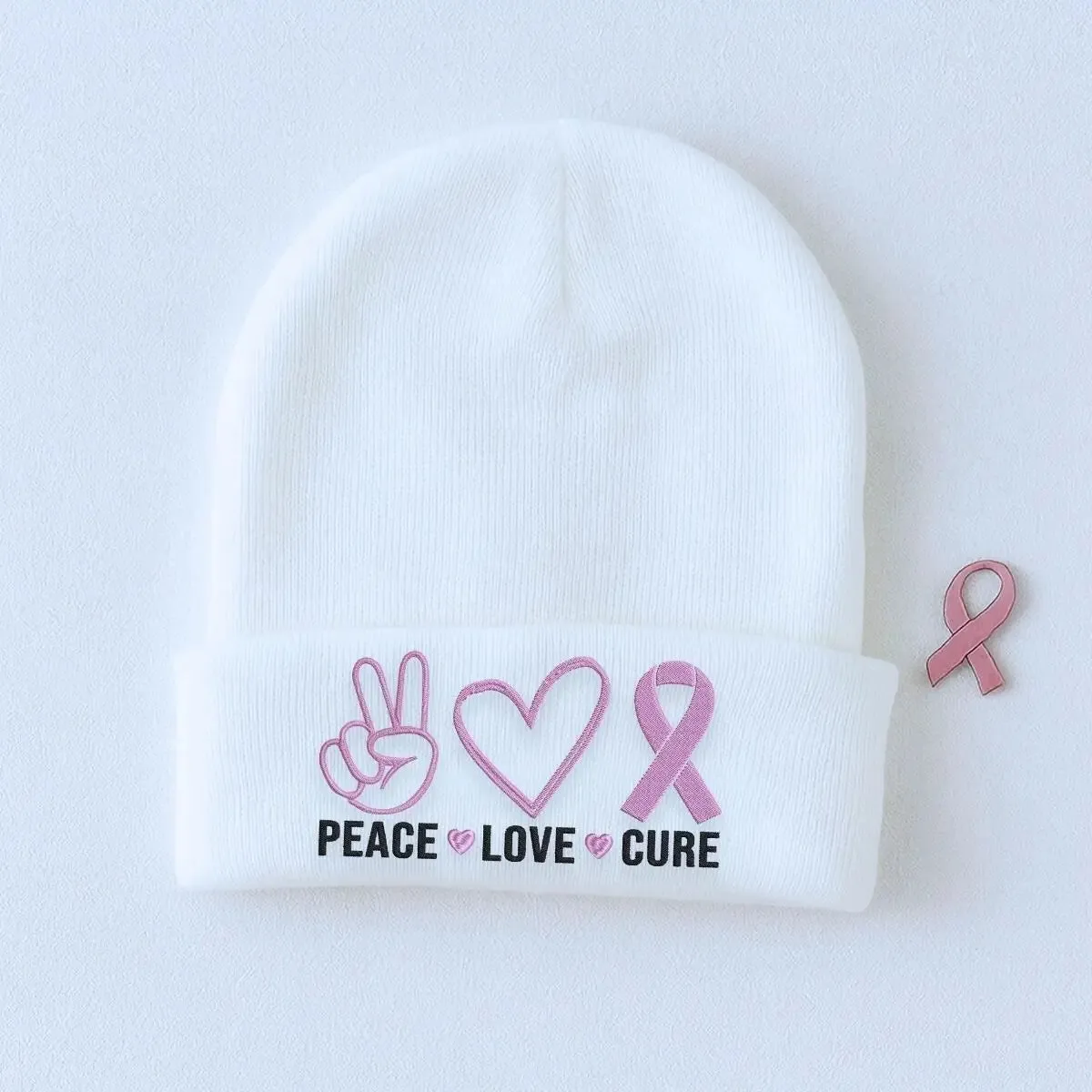 Custom Embroidered Breast Cancer Awareness Beanie, Embroidery Knit Cuffed Cap for Women Breast Cancer Gifts sold by Embroly product image thumbnail 4