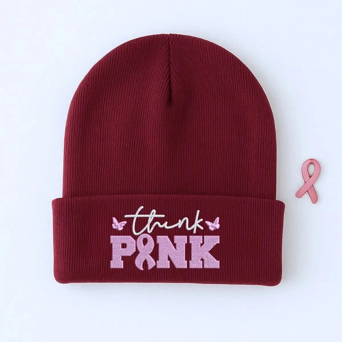 Custom Embroidered Breast Cancer Awareness Beanie, Embroidery Knit Cuffed Cap for Women Breast Cancer Gifts sold by Embroly product image thumbnail 3